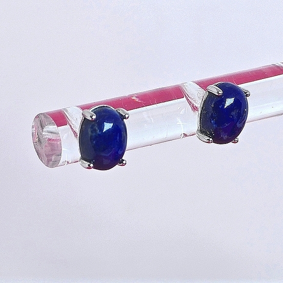Natural Lapis Lazuli 925 Sterling Silver Stud Earrings - Picture 6 of 10